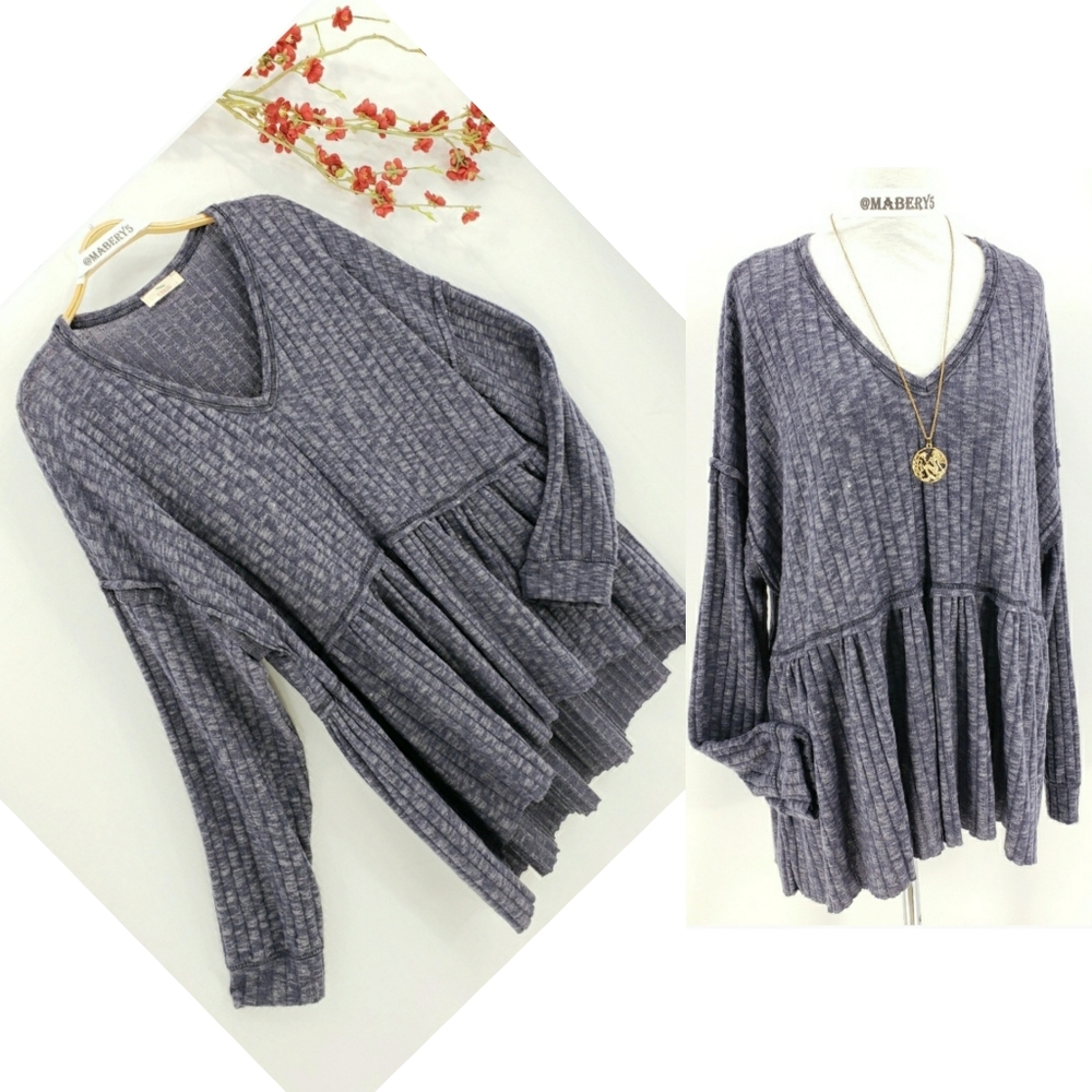 New HUMMINGBIRD Boho Brushed Fleece Peplum Top sz L